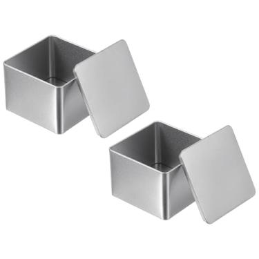 Imagem de PATIKIL Caixa de lata retangular 8,5 x 8,5 x 6,5 cm, 2 peças de caixa de metal para armazenamento portátil com tampa para chá, doces, presentes, lembrancinhas, velas, joias e artesanato, prata