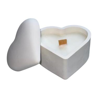 Imagem de Generic Castiçal de cerâmica branca moderna com vela perfumada de baunilha, pavio de madeira natural, recipiente decorativo reutilizável (coração)