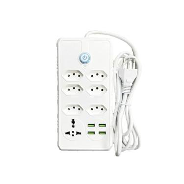Imagem de Régua Filtro de Linha com Extensão Elétrica – Proteção Contra Surtos e Sobrecarga, Ideal para Escritório e Residência (7 TOMADAS 4 USB-2M)