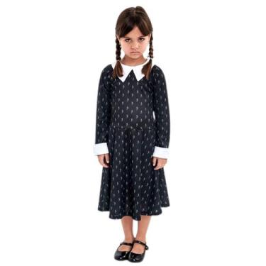 Imagem de Fantasia da Wandinha Infantil Preto com Estampas Vestido Vandinha Adda