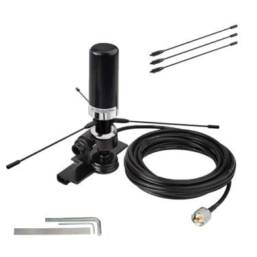 Imagem de Antena de rádio amador de veículo, VHF UHF banda dupla 2 m 70 cm Antenas 136-174/400-470 MHZ com suporte fixo de montagem labial para carro caminhão rádio bidirecional amador/PL259 macho/5 m RG58 cabo