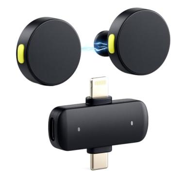 Imagem de Microfone de Lapela Sem Fio Magnético com USB-C e Lighting, Sistema de Cancelamento de Ruído, Plug & Play, Preto