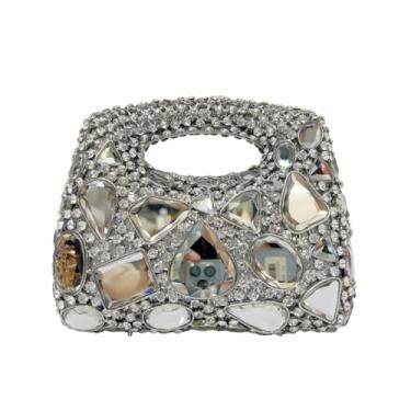 Imagem de WuDiaoer Bolsa feminina luxuosa de diamante com strass para noite bolsa clutch de cristal bolsa de formatura bolsa de casamento para festa, Prata