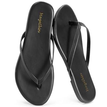 Imagem de mazeskin Chinelo feminino confortável de espuma viscoelástico elegante verão praia couro chinelo deslizante, Preto, 40