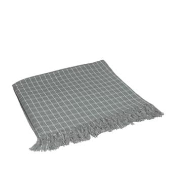 Imagem de Manta Artesanal para Sofá Grande 2,40x1,80m – Algodão Natural com Franja | Decorativa e Confortável(Cinza Xadrez)