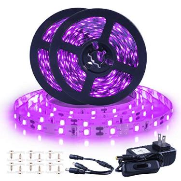 Imagem de Ontesik Kit de fita de luz preta LED de 19,8 m, luz preta UV flexível de 12 V, 1200 LED adequado para quartos domésticos, festas, Halloween, festas escuras, salas de jogos, murais, mesas de cura, não