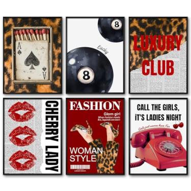 Imagem de Arte de parede de leopardo vermelho Cheetah Estética na moda decoração de parede em tela 8 pôsteres de bola leopardo Y2k imagens de coquete elegante pintura da sorte para dormitório feminino quarto 20