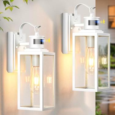 Imagem de VIANIS Luzes de parede externas brancas de atualização de 35,5 cm, luzes externas com sensor de movimento para casa, 4 modos de luminárias externas para entrada, garagem, casa, distância ajustável