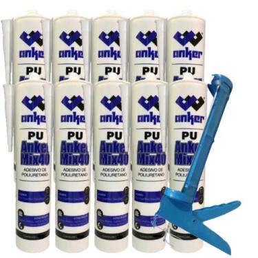 Imagem de 10 Cola Silicone Pu 40 Adesivo Cuba 350g + Aplicador - Anker, Cinza