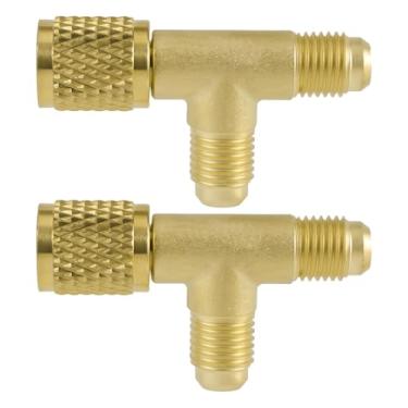Imagem de 2unid Engate Rápido com Acesso em T, Válvulas SAE de Latão de 1/4'' Adaptador em T Peças Ar Condicionado para Bomba Vácuo Profunda Calibre R22 R12 R134