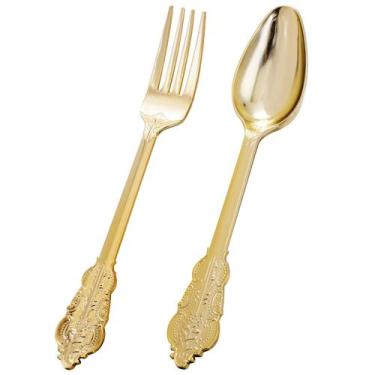 Imagem de Conjunto de talheres de plástico dourado BUCLA 200 peças - estilo barr