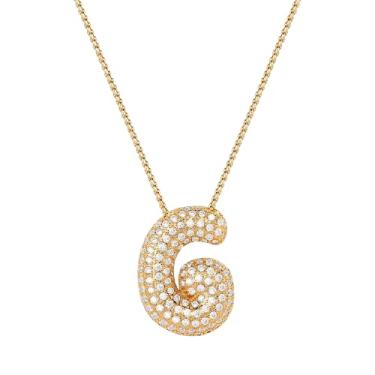 Imagem de Mint & Lily Colar feminino com inicial de ouro Pave Bubble – banhado a ouro 18K sobre latão com corrente delicada, presente para mulheres, Latão, Sem Pedra Preciosa
