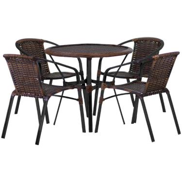 Imagem de Kit 4 Cadeiras Alumínio e Mesa Tampo Varanda Piscina Jardim Trama