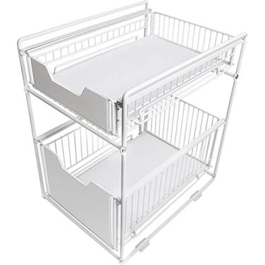Imagem de Organizador de armazenamento debaixo do lavatório, prateleira organizador de armário empilhável de 2 níveis, gaveta organizador de cesta de armazenamento deslizante, para cozinha, bancada, armário
