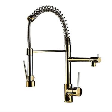 Imagem de wang hao shop Torneiras de pia de cozinha, torneiras de pia de cozinha, torneira de alta pressão para cozinha moderna torneira de água quente fria multifuncional torneira de pia de furo duplo torneira