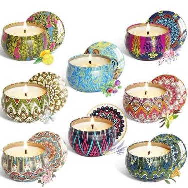 Imagem de Kit 5 Super Velas Aromáticas Perfumadas Lata Mandalas E