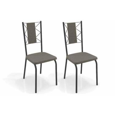 Imagem de Kit 2 Cadeiras De Cozinha Lisboa 2c076prf Aço 2 Un Preto-linho Escuro - Kappesberg