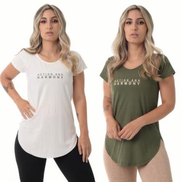 Imagem de Kit 2 Blusa Feminina Fitness Action - Sallada Mista, Marfim, verde/G, 