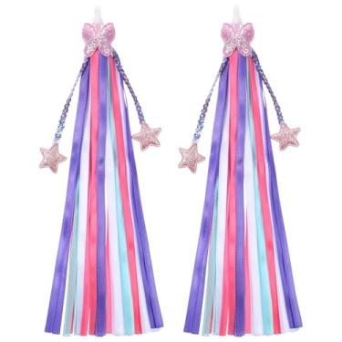 Imagem de Aeaocvo Flâmulas de bicicleta para meninas, borlas coloridas e vibrantes para bicicletas, scooters e triciclos infantis, fitas de guidão de bicicleta fáceis de instalar, acessórios de decoração de