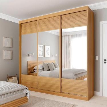 Imagem de Guarda-roupa Casal 3 Portas de Correr Ripadas com Espelho Samambaia Ca