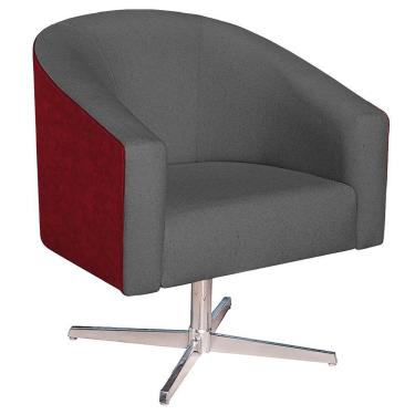 Imagem de Poltrona Luiza Base Giratória De Metal Factor Vermelho E Linho Cor Cinza Escuro