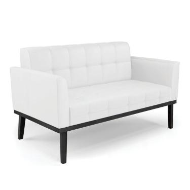 Imagem de Poltrona Namoradeira Decorativa Pés Fixo Em Madeira Preto Pu Branco