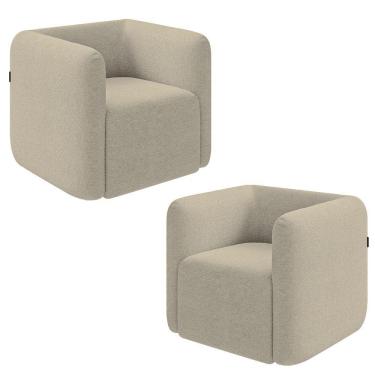 Imagem de Kit 2 Poltronas Decorativas Sala De Estar Trinidad Base Fixa Bouclê Bege G33 - Gran Belo