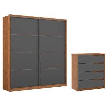 Imagem de Conjunto Guarda Roupa Belga E Comoda Atria Amendola Grafito