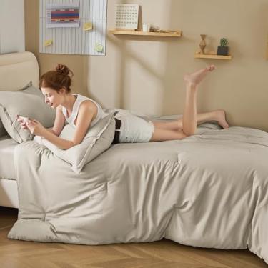 Imagem de Litanika Conjunto de edredom solteiro GG aveia - Conjunto de cama extra longa de 2 peças para dormitório universitário, conjunto de cama para todas as estações para meninas e meninos