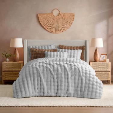 Imagem de YnM Cobertor pesado ultramacio, cobertor de cama pesado fofo com bolhas, edredom grande de pele sintética de pelúcia, peça de decoração de casa macia e quente (cinza claro, 224 x 264 cm, 9 kg, King/Ca