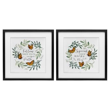 Imagem de Stupell Industries Spread Your Wings and Follow Path Conjunto de 2 peças de impressão emoldurada preta sob vidro, design de Elizabeth Tyndall, 40,6 x 40,6 cm