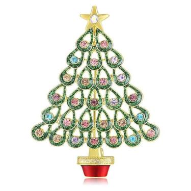 Imagem de Broche de Natal para mulheres strass rena de cristal Papai Noel árvore de Natal doces roupas elegantes chapéu bolsa acessórios joias presentes de Natal, Medium, Liga de aço, Sem Pedra Preciosa