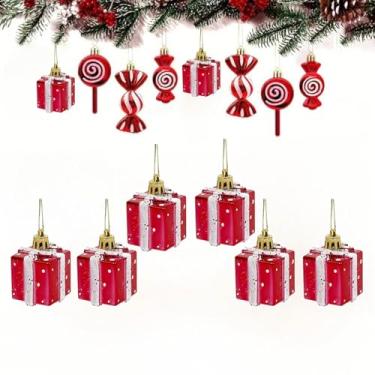 Imagem de Conjunto de enfeites de doces de Natal, 6 peças de decorações de plástico de bengala e pirulito de menta com corda para pendurar, enfeites de Natal para árvore de Natal, decoração de festa em casa