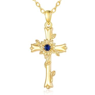 Imagem de SilvecFantasy Colar de girassol com cruz para mulheres: pingente de pedra do mês de nascimento em ouro 14K, presentes de aniversário e aniversário para ela, esposa, mãe, avó, filha, 1.26", Base