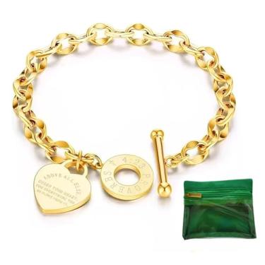 Imagem de pichuxiu Pulseira feminina banhada a ouro 18 k, coração do amor, elegante, fecho OT de aço inoxidável, embalagem verde, joias, presente de aniversário