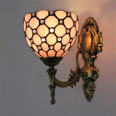 Imagem de Luminária de parede retrô americana LED de luxo europeia para sala de estar, quarto, escritório, casa de campo, hotel, restaurante, café, bar, corredor, com vidro colorido (Estilo 12)