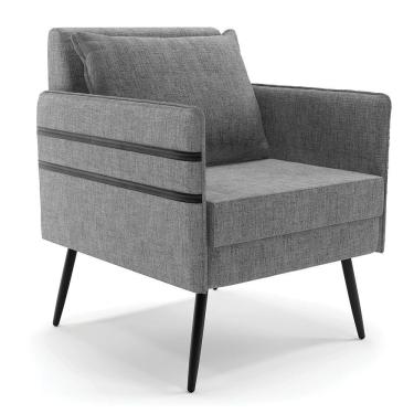 Imagem de Poltrona Mari Linho Pés Palito De Ferro Preto A26 Grafite