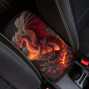 Imagem de Finagallathe Capa de apoio de braço para console central de carro Dragon Print capa de caixa de apoio de braço universal antiderrapante almofada de console central para decoração de interiores de