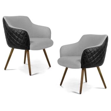 Imagem de Kit 2 Poltronas Decorativas Pés Palito Madeira Jade Corano C-05 Linho D-315 Cinza Claro - Domi