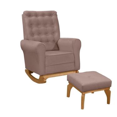 Imagem de Poltrona De Amamentação E Balanço Páris C/ Puff Veludo Rose