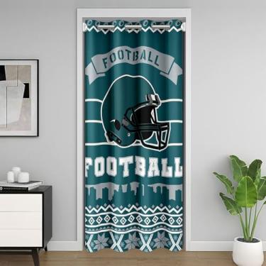 Imagem de Erosebridal Cortina de porta de futebol para privacidade de entrada, cortina blackout temática esportiva 86 cm L x 203 cm C para quarto de sala de estar, cortina divisória de quarto de rúgbi, cortina