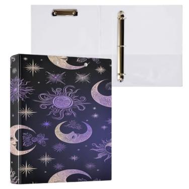 Imagem de Blueangle Fichário de 3 anéis para sol, lua e estrelas, com prancheta e 2 bolsos - organizador de documentos decorativos de 3 cm para escritório, suprimentos para reuniões (201)