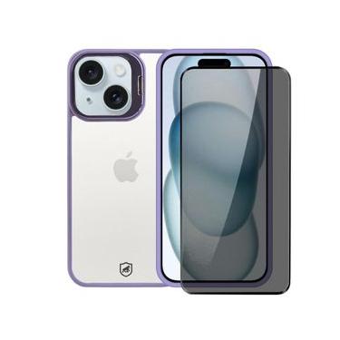 Imagem de Kit Capa Gravity Lilás  e Pelicula Defender Pro Privacidade para iPhone 15 - Gshield