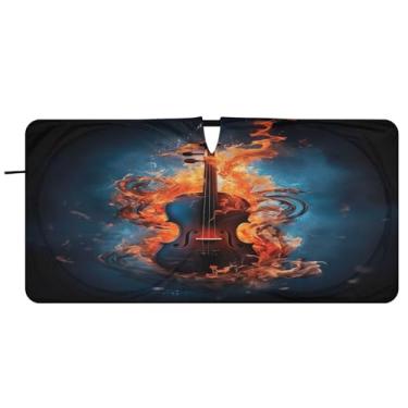 Imagem de Blueangle Guarda-sol Fire Flames Music Clef Para-brisa - 149.9 cm x 76.2 cm Dobrável Carro Frontal Para-sol Blocos Raios UV Viseira de Sol (359)
