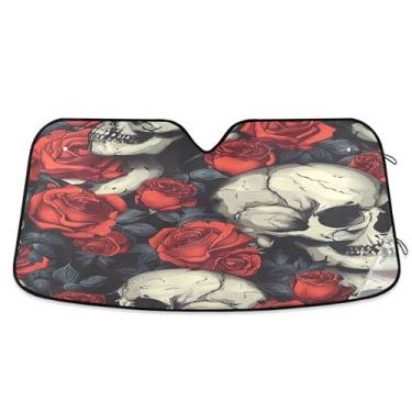 Imagem de SEHANY Esqueletos góticos engraçados para para-brisa, protetor solar dobrável, protetor de viseira de sol bloqueia os raios UV para manter o veículo fresco protetor de viseira de sol para carro