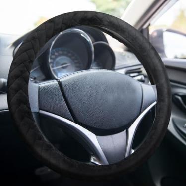 Imagem de DaisyInner Capa para volante de caminhão de 43 a 45 cm, capa de veludo com aderência confortável com design de favo de mel 3D, acessório de carro, serve para trailer, big rig e carro clássico (preto