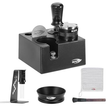 Imagem de IKAPE Conjunto de ferramentas de café expresso preto de 58 mm 8 em 1, adulterador de café, distribuidor, funil magnético, tela de disco, estação de adulteração, ferramenta de distribuição de agitador