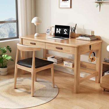 Imagem de Kids Desk With Storage Drawers, Study Desk for Bedroom With 2 Drawers, Wood Children Desk Ages 8 and Up With Pen Hole, Environmentally Friendly Paint and Wood, Safe and Harmless Wood Color 120cm