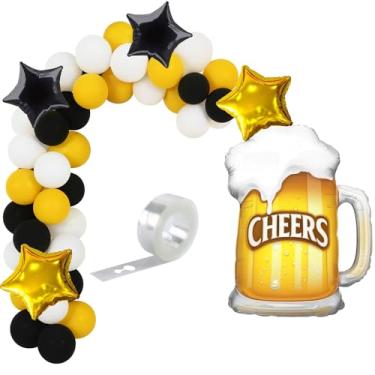 Imagem de Kit Premium Boteco com 75 Balões 9", 2 Estrelas Douradas, 2 Estrelas Pretas, Balão Caneca Chopp e Tita 5m para Arco