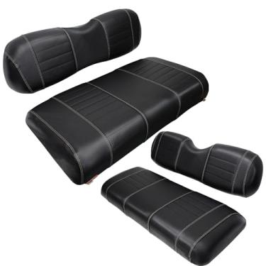 Imagem de SHUNCHENXIANG Kit de capas de assento de carrinho de golfe 4 peças serve para Club Car DS 2000.5-up, costura preta, respirável, lavável, removível e fácil de limpar